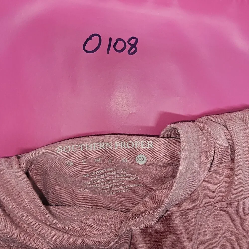 Southern Proper Hooded Long Sleeve Tee XXL Muscadine Pink Peach Pocket Logo 50/5